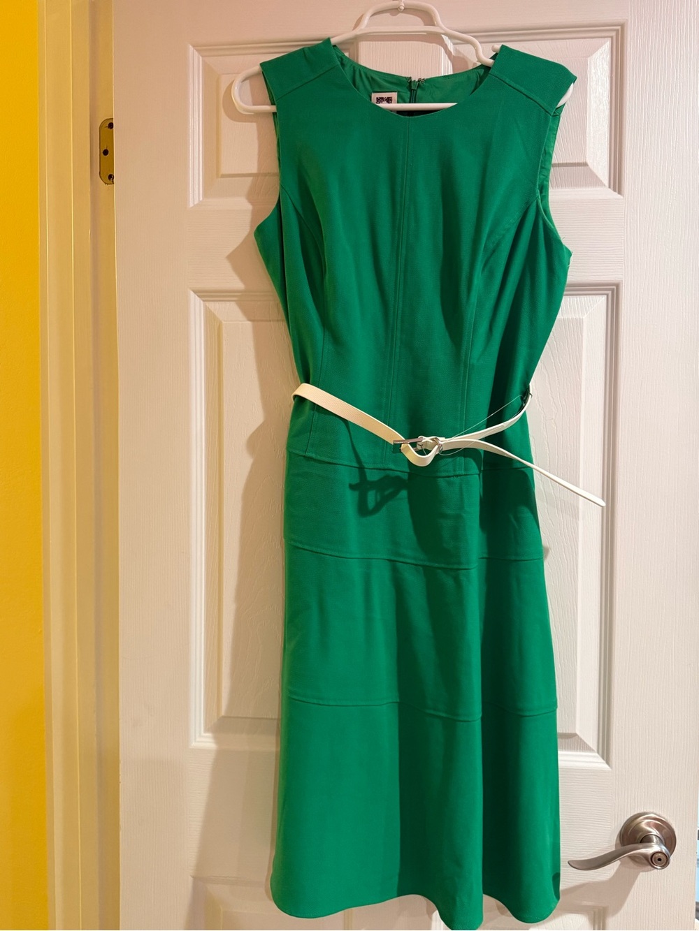 NWT Ann Klein Belted Fit and Flare Dress Green Size 10 Polyester Blend Sz 12